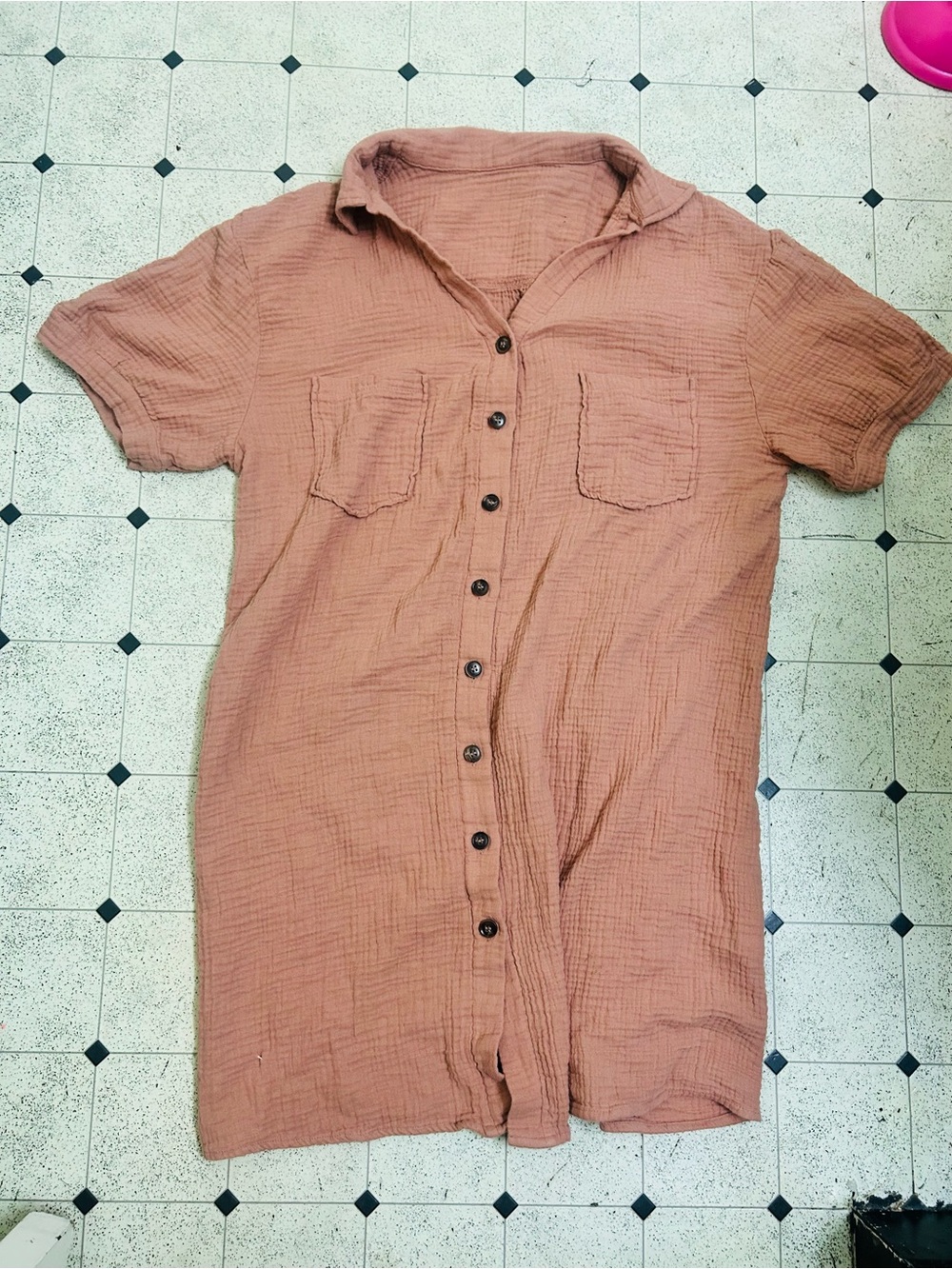 SHEIN Curve Short-Sleeve Button-Up Shirt in Dusty Rose Sz 1XL